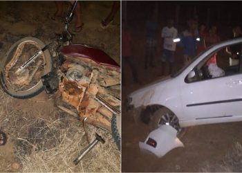 Homem morre e mulher fica ferida em acidente entre moto e carro em Ourolândia