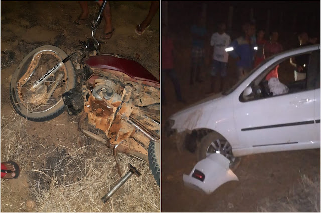 Homem morre e mulher fica ferida em acidente entre moto e carro em Ourolândia