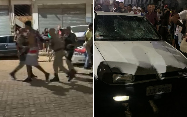 Carro invade festa de rua em João Dourado e atropela várias pessoas (Vídeo)