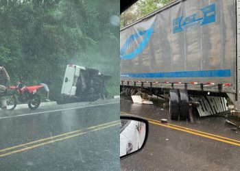 Caminhonete e caminhão baú colidem na BR-324