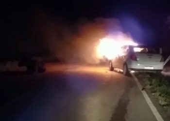 Carro pega fogo após atropelar vaca na BA 120