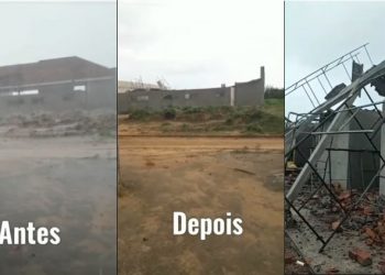 Ginásio de Esportes em construção fica parcialmente destruído durante tempestade em Riacho da Onça