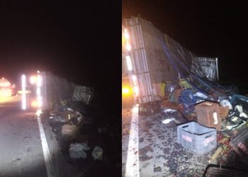 Carreta tomba na BR 324 e deixa dois feridos no trecho Tanquinho-Riachão