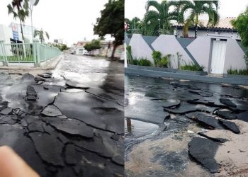 Coité – Chuva danifica asfalto recém colocado e vira meme. “Obra Sonrisal”