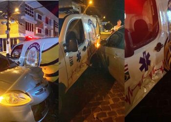 Vídeo – Motorista embriagado salta quebra-mola e atinge ambulância da Brigada Anjos da Vida
