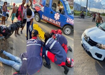 Motociclista fica ferido após ser atingido por carro no contorno da Avenida Luiz Eduardo