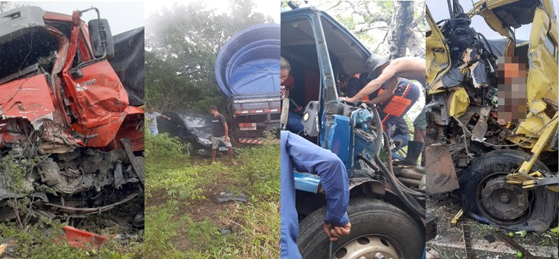 Acidente envolvendo três caminhões e um carro de passeio deixa um morto e sete feridos na BR 324