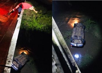 Três jovens saem praticamente ilesos após carro cair de ponte e capotar em rio que corta a BA 233