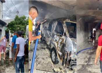 Casa pega fogo e van que estava na garagem é destruída pelas chamas em Retirolândia
