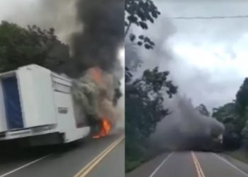 Trio elétrico que seguia para micareta no sul da BA pega fogo