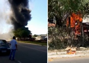 Caminhões pegam fogo em galpão de empresa responsável por obras de asfaltamento em Jequié