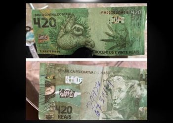 AC – PF apreende ‘cédula’ de R$ 420 estampada com figuras do bicho-preguiça e maconha