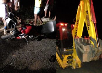 Homem morre e outro fica ferido após colisão entre moto e retroescavadeira na BA-120