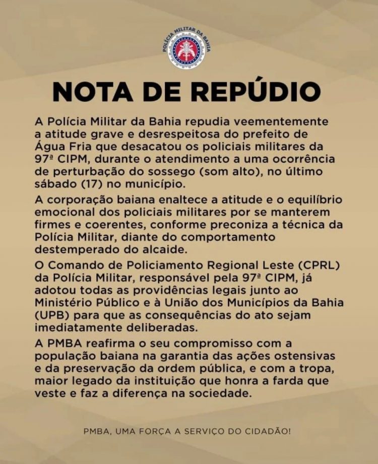 Água Fria – Sede do Pelotão da PM é fechado após polêmica envolvendo o prefeito e uma guarnição