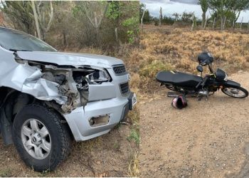 Colisão envolvendo caminhonete e moto deixa mulher e filho feridos na BA 120