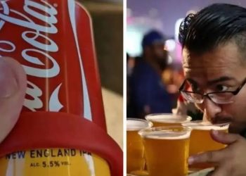 Brasileiros colocam capa de Coca-Cola em cerveja no Qatar
