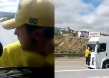 PE – Caminhão anda quilômetros com bolsonarista pendurado no para-brisa