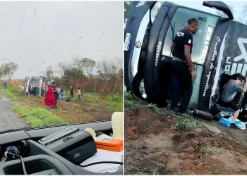 Ônibus da banda de Kevi Jonny que estava na grade de atrações da Cavalgada da Lua em Riachão tomba na BR 242