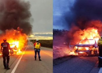 Carro que saiu de Jacobina com médica e enfermeira pega fogo na BR 324