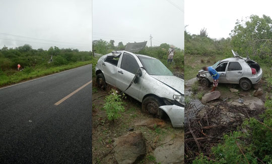 Carro capota e cai em ribanceira às margens da BA-120; pista estava molhada