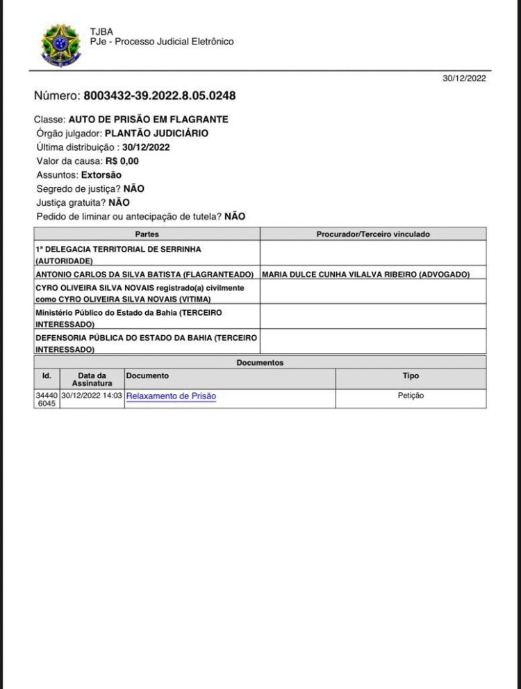 Comunicador flagrado recebendo dinheiro após extorquir procurador foi posto em liberdade provisória