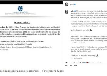Internado em SP, perfil de Pelé faz postagem e pede tranquilidade aos fãs: ‘Estou forte, com muita esperança’