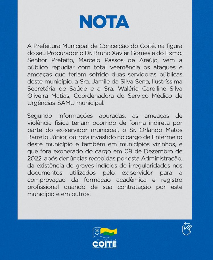 Coité – Após sofrer ameaças de ex-servidor municipal, secretária de Saúde vai deixar o cargo
