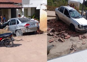 Carro desgovernado invade murada de residência, mas motorista não é encontrado (atualizada)