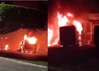 Vários ônibus pegaram fogo no pátio da rodoviária de Amargosa (vídeo)