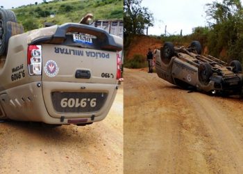 Viatura da PM capota durante perseguição a motociclista suspeito