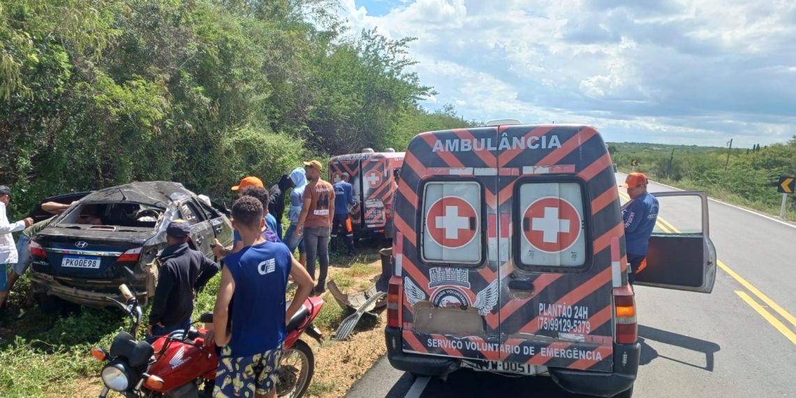 Dois homens ficam feridos em capotamento na BA 120; eles saíram de Iaçu com destino a Coité