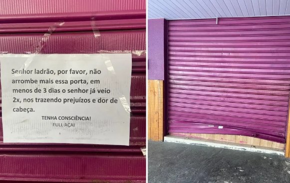 GO – Comerciante coloca recado pedindo que porta não seja arrombada após ladrão tentar invadir loja duas vezes, em Goiânia