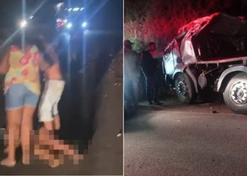 Caminhão carregado com pedras tomba, jovem fica ferida e morre no hospital