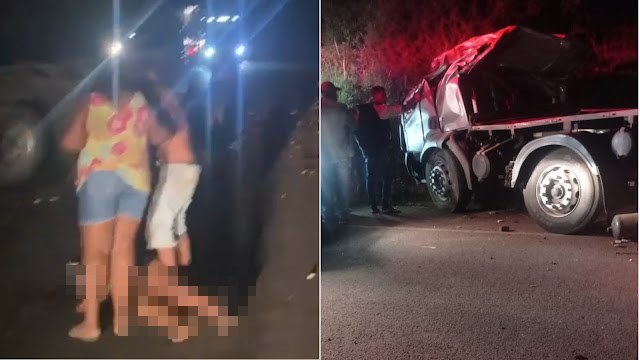 Caminhão carregado com pedras tomba, jovem fica ferida e morre no hospital