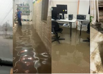 Forte temporal alaga ruas, casas e escolas em Salgadália