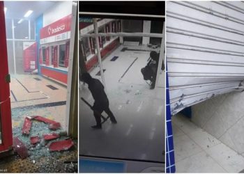 Bandidos fazem pai e filho reféns e atacam casa lotérica e agência bancária