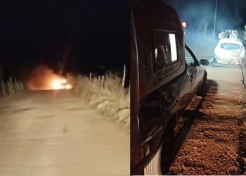 Carro é consumido pelo fogo em estrada vicinal de Riachão do Jacuípe