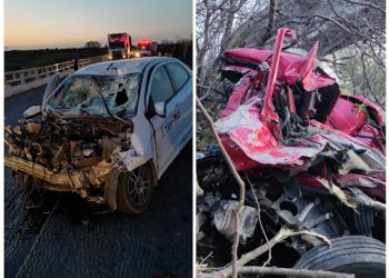 Colisão envolvendo dois carros de passeio e uma carreta deixa dois mortos na BR 407