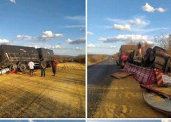 Duas carretas se envolvem em acidente na Serra do Tombador provocado por motociclista com sinais de embriaguez: diz site