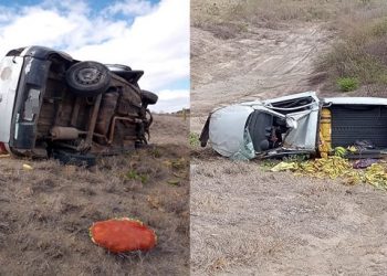 Motorista perde controle de carro e capota em represa seca às margens da BA 120