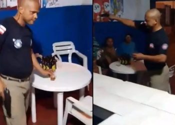 VÍDEO: PM agride mulher na Bahia ao ser questionado por ingerir bebida alcoólica em serviço e recebe garrafada