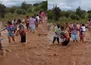 Coité – Moradores da Fazenda Campestre se arriscam em travessia de riacho após forte temporal