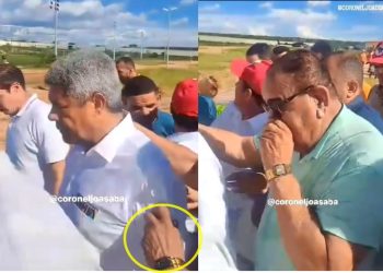 Vídeo viraliza após prefeito de Jeremoabo supostamente ‘limpar meleca’ na camisa do governador Jerônimo Rodrigues