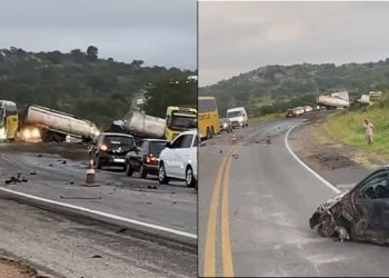 Acidente envolvendo carreta carregada de combustível interdita trecho da BR 324 que liga Posto Trevo a Tanquinho