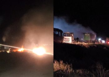 Carreta tem princípio de incêndio na BA 120 e fogo é debelado pela Brigada Anjos Jacuipenses