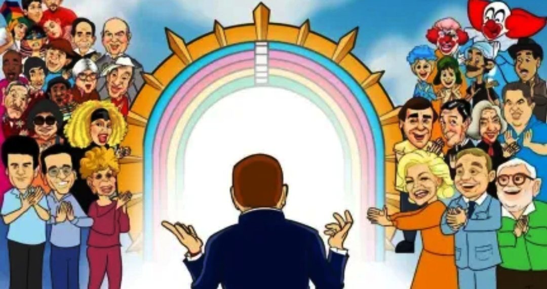 Em charge, Sílvio Santos é recebido no céu por Gugu, Hebe e outros famosos