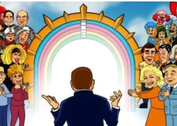 Em charge, Sílvio Santos é recebido no céu por Gugu, Hebe e outros famosos