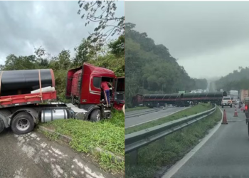 BR 324 – Principal rodovia da BA é interditada após motorista perder controle e carreta ficar atravessada na pista