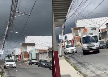 Avenida Senhora Santana é interditada após carreta bater em poste de rede de alta tensão