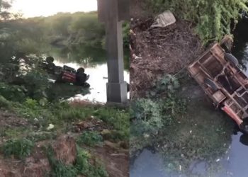 Motorista fica ferido após caminhonete cair da ponte sobre o rio Jacuípe